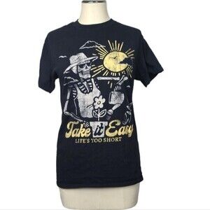 ODM Take It Easy Life's Too Short Gardening Skeleton Graphic Crewneck T Shirt S